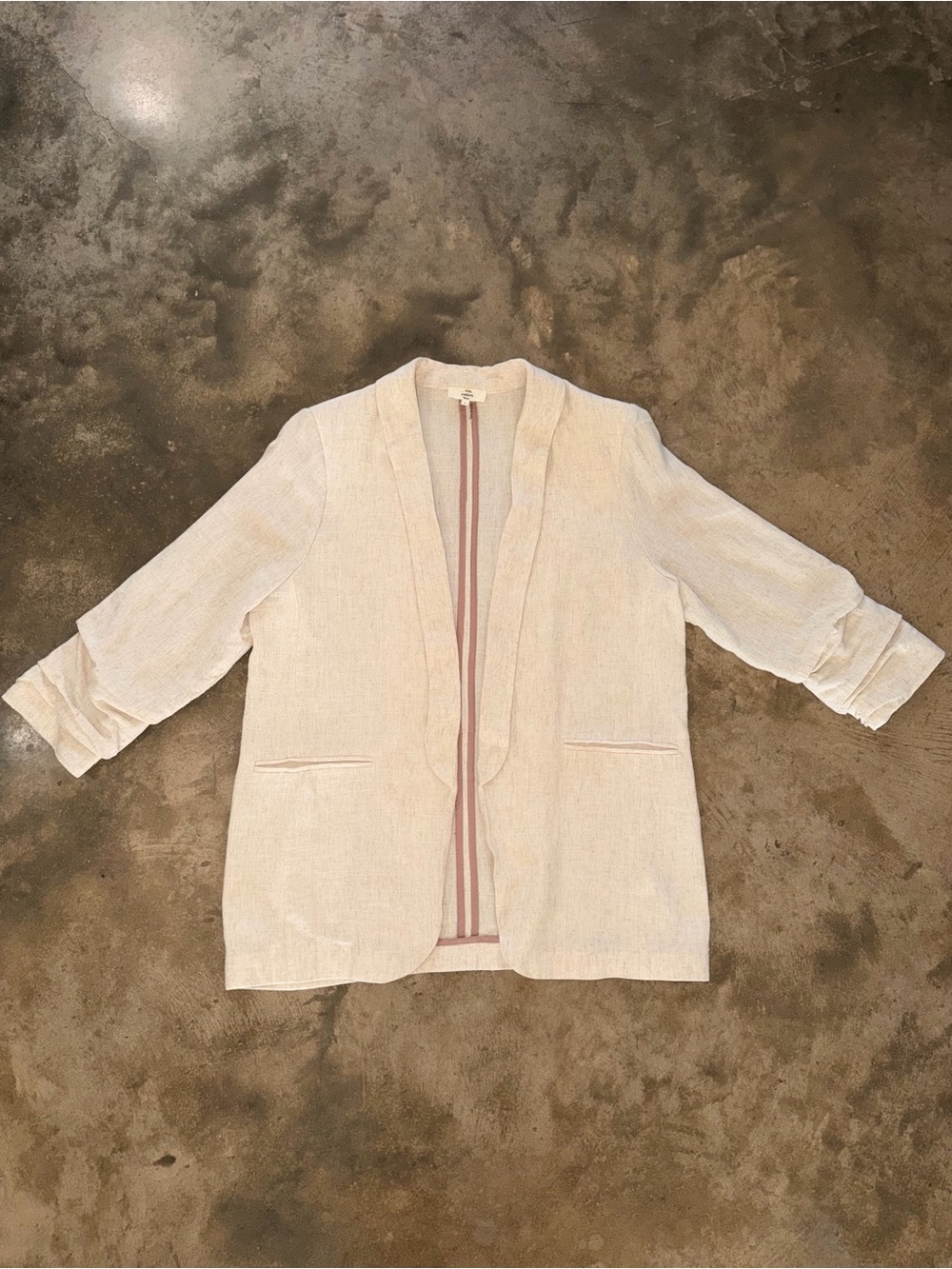 Entro Oatmeal Linen Blend Open Front Blazer Jacket Large